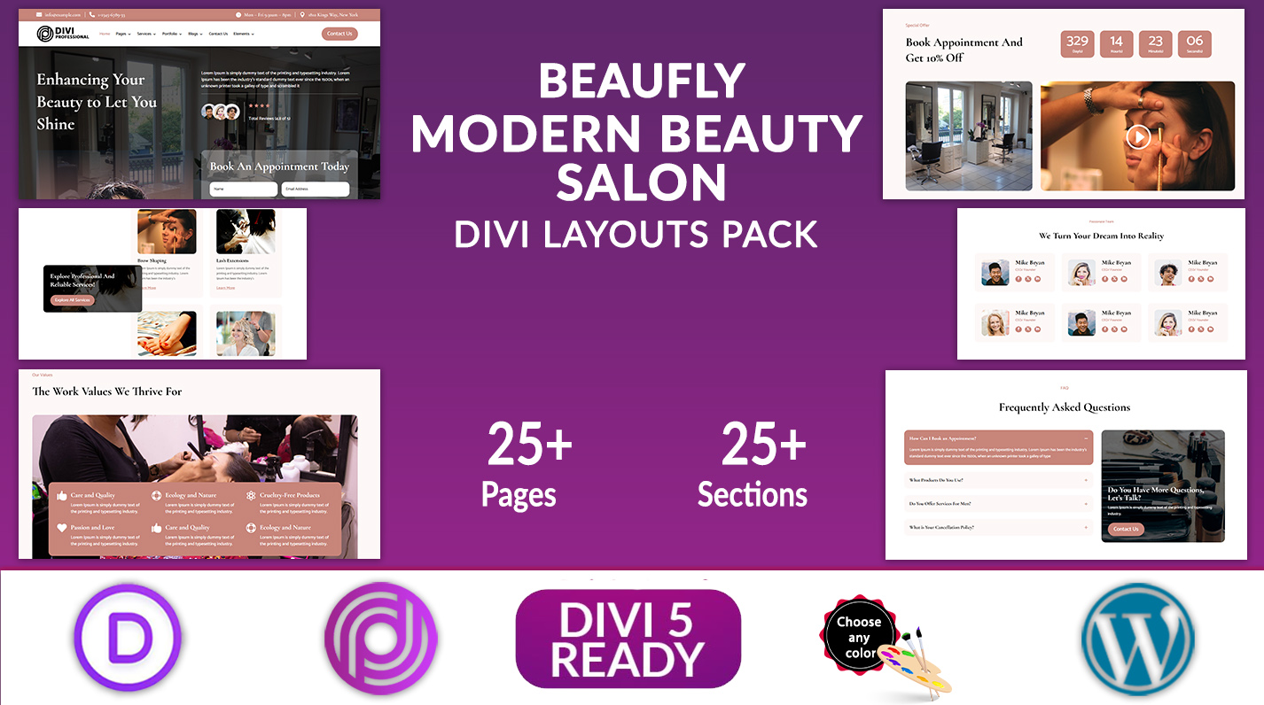 Beaufly -Divi Modern Beauty Salon Layouts Pack