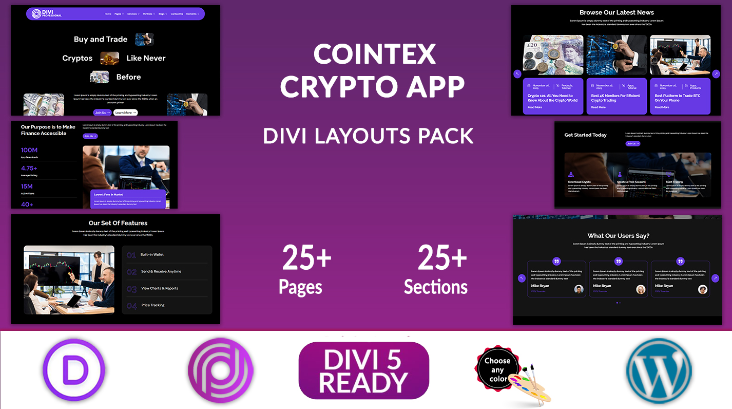 Cointex -Divi Crypto App Layouts Pack