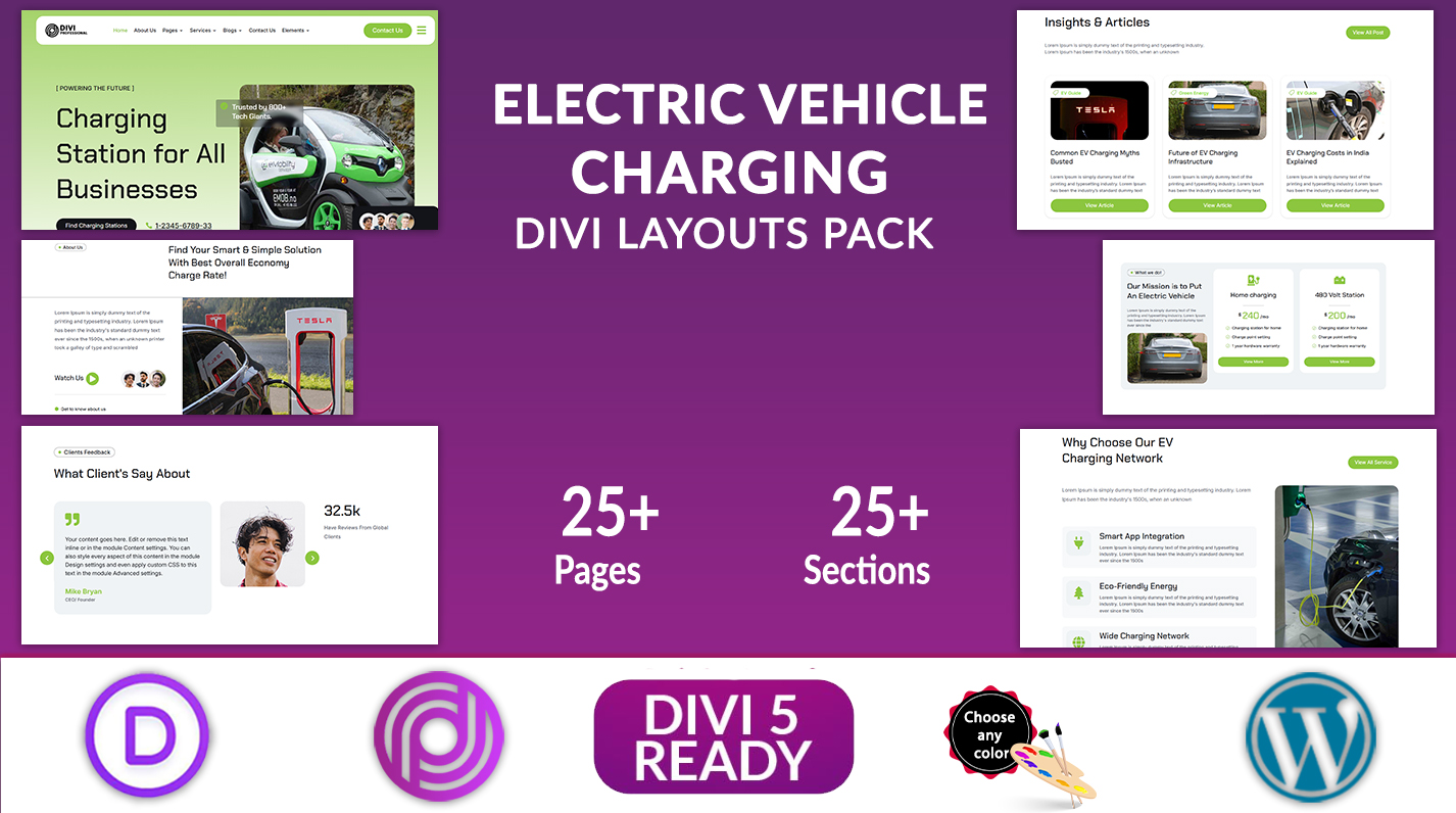Divi Electric Vehicle Charging Layouts Pack
