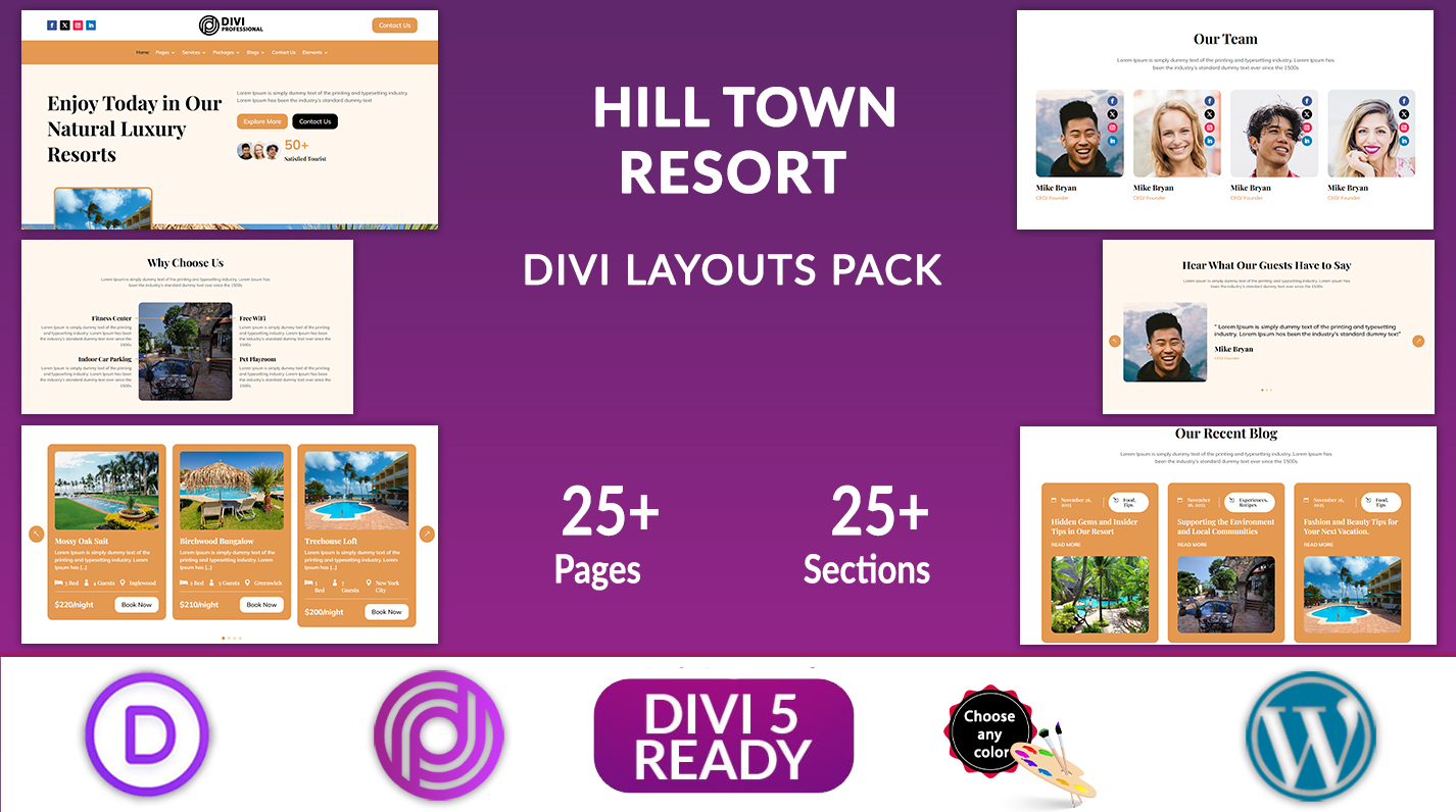 HillTown -Divi Resort Layouts Pack