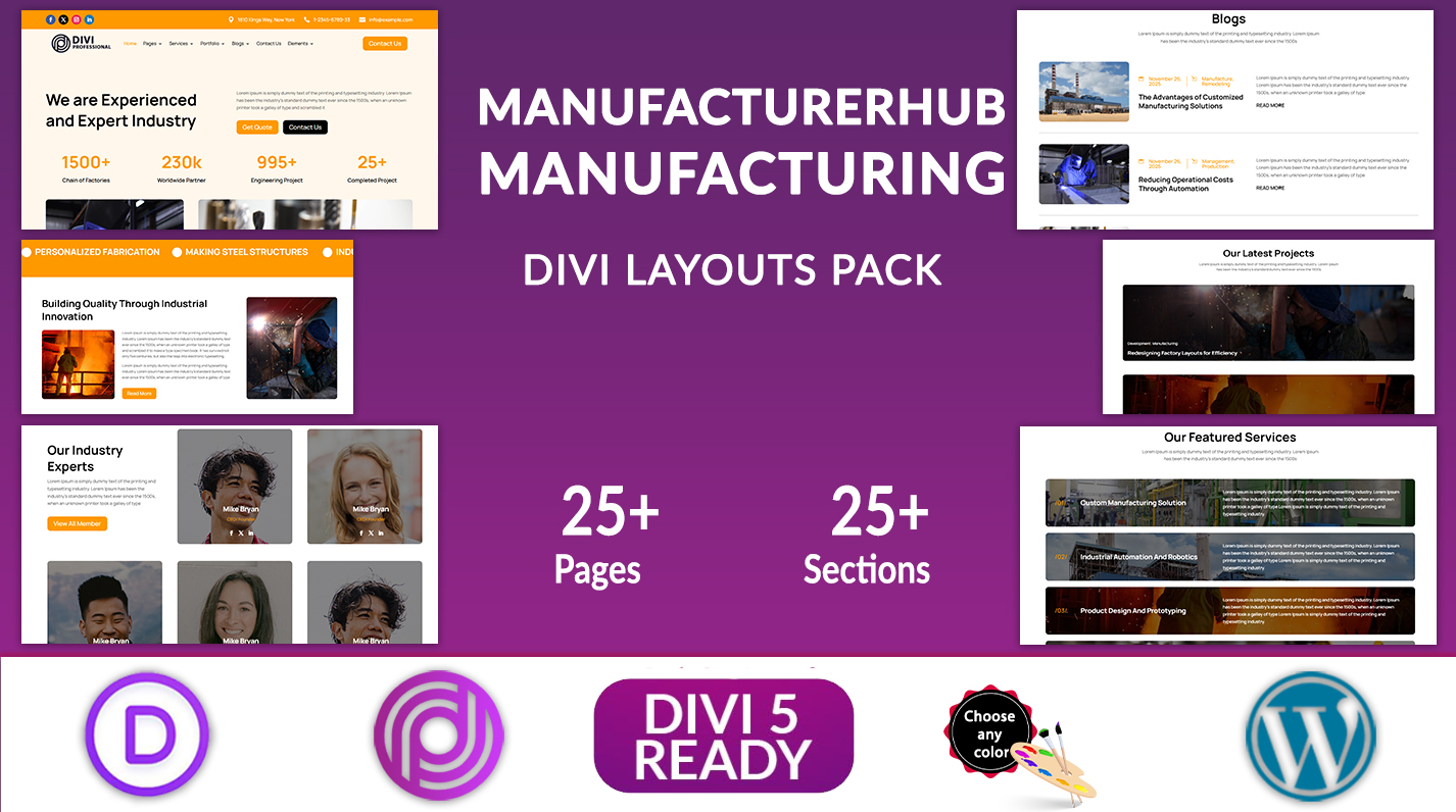 ManufacturerHub - Divi Manufacturing Layouts Pack