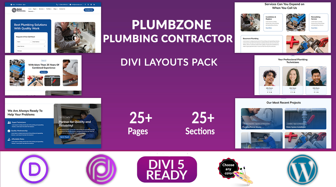 PlumbZone -Divi Plumbing Contractor Layouts Pack