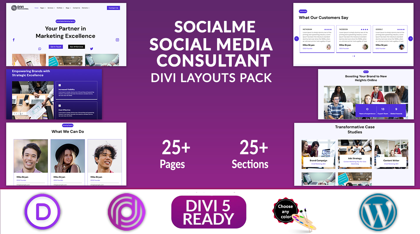 SocialMe -Divi Social Media Consultant Layouts Pack