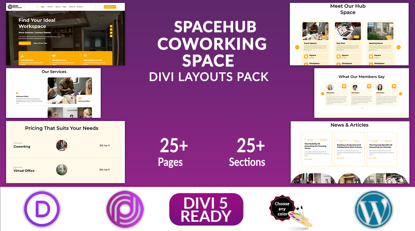 SpaceHub -Divi Coworking Space Layouts Pack